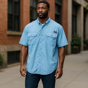 📌 Guide Series Light Blue Short Sleeve Button Front Outdoor Shirt Men’s LT